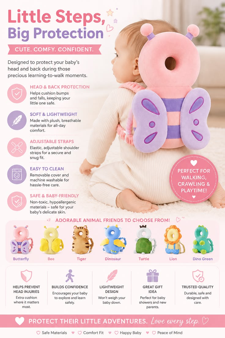 Baby Back Protector with Head Helmet | Soft Elephant Safety Set for Infants 6-18 Months