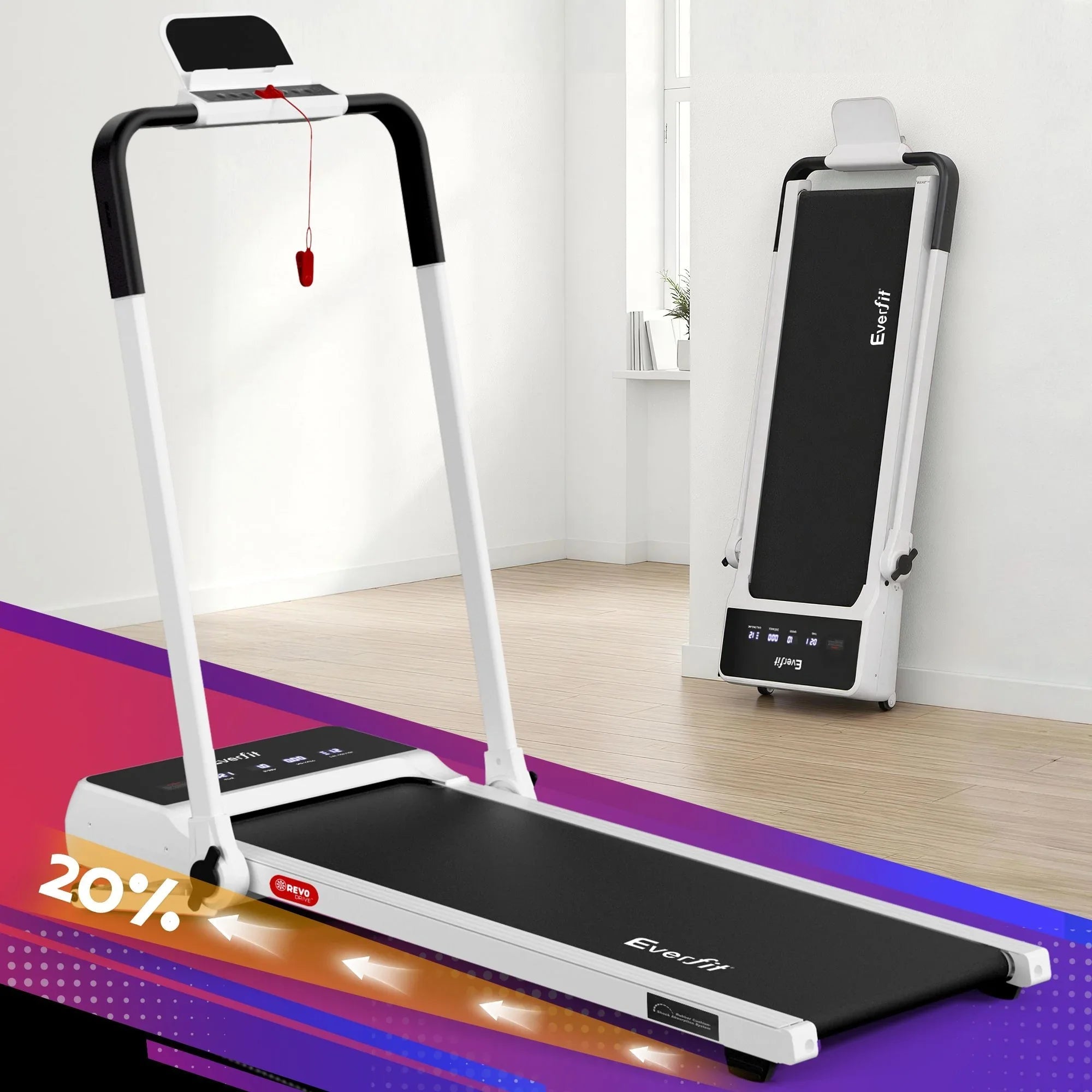 Everfit 3 in 1 Walking Pad Treadmill 20% Auto Incline Under Desk Foldable Treadmills for Home With 40cm Wide Belt White